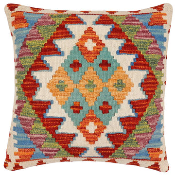 handmade Traditional Pillow Rust Blue Hand-Woven SQUARE 100% WOOL Hand woven turkish pillow2' x 2'